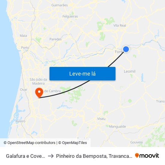 Galafura e Covelinhas to Pinheiro da Bemposta, Travanca e Palmaz map