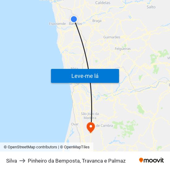 Silva to Pinheiro da Bemposta, Travanca e Palmaz map