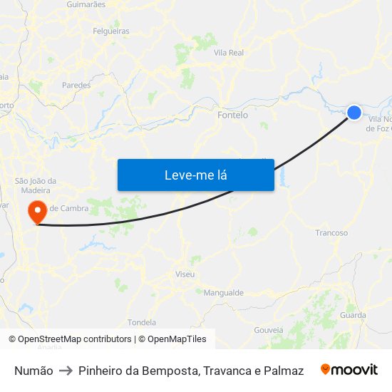 Numão to Pinheiro da Bemposta, Travanca e Palmaz map
