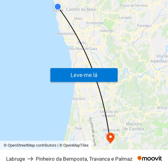 Labruge to Pinheiro da Bemposta, Travanca e Palmaz map