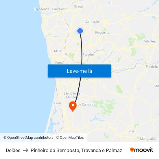 Delães to Pinheiro da Bemposta, Travanca e Palmaz map
