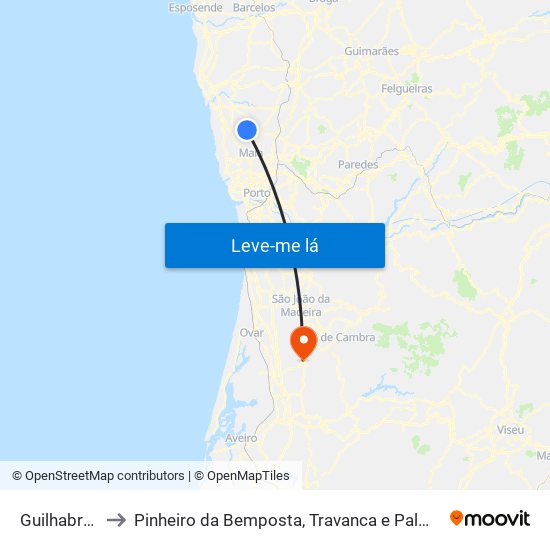 Guilhabreu to Pinheiro da Bemposta, Travanca e Palmaz map