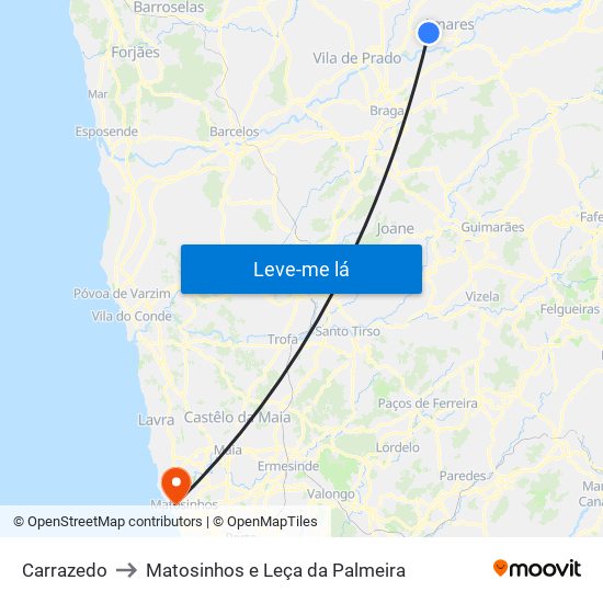 Carrazedo to Matosinhos e Leça da Palmeira map