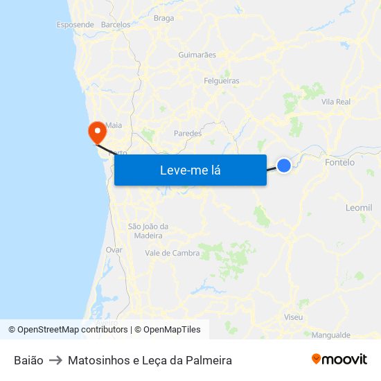 Baião to Matosinhos e Leça da Palmeira map