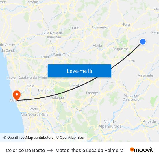 Celorico De Basto to Matosinhos e Leça da Palmeira map