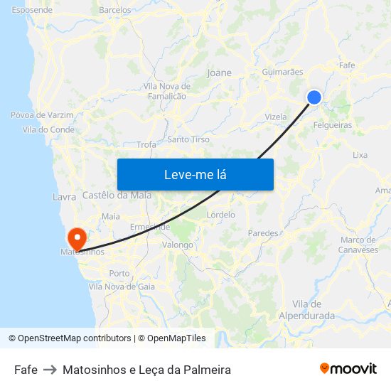 Fafe to Matosinhos e Leça da Palmeira map
