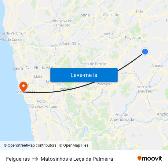 Felgueiras to Matosinhos e Leça da Palmeira map