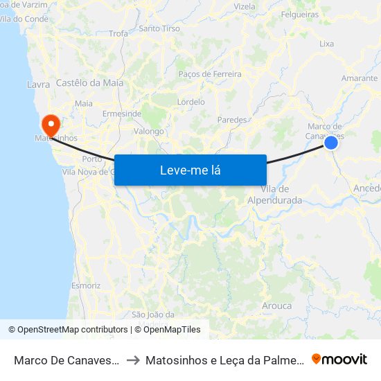 Marco De Canaveses to Matosinhos e Leça da Palmeira map