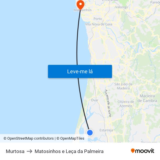 Murtosa to Matosinhos e Leça da Palmeira map