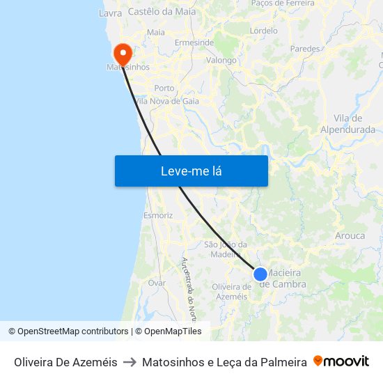 Oliveira De Azeméis to Matosinhos e Leça da Palmeira map