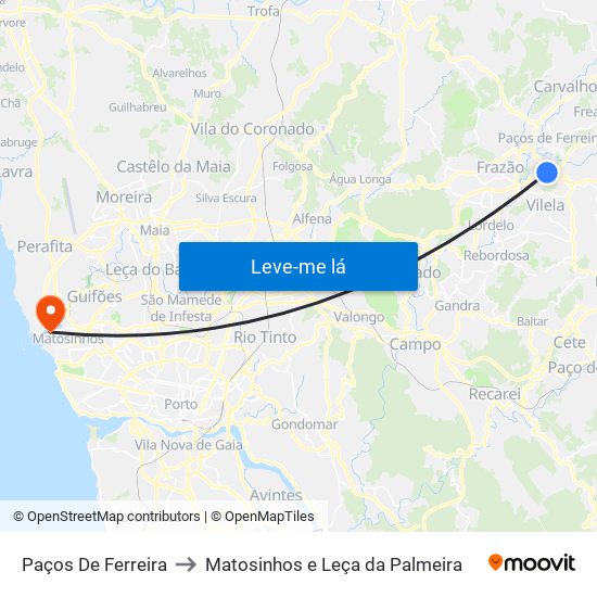 Paços De Ferreira to Matosinhos e Leça da Palmeira map