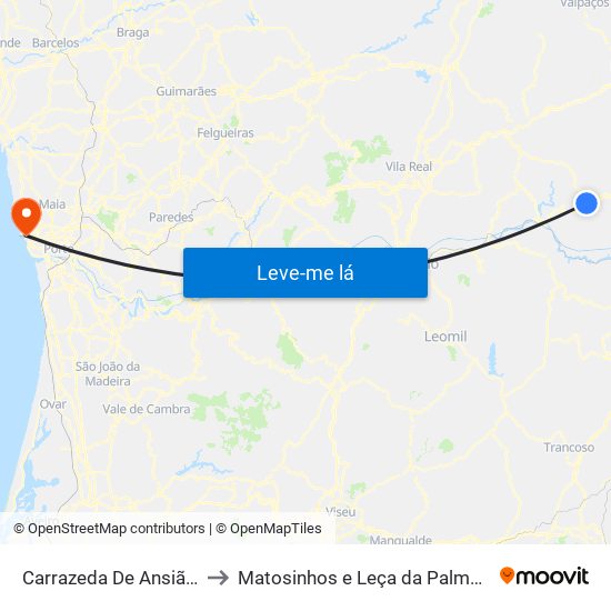 Carrazeda De Ansiães to Matosinhos e Leça da Palmeira map