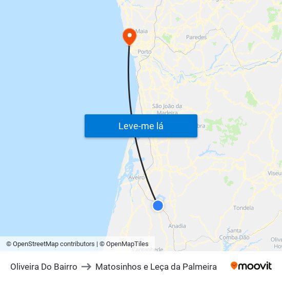 Oliveira Do Bairro to Matosinhos e Leça da Palmeira map