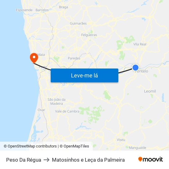 Peso Da Régua to Matosinhos e Leça da Palmeira map