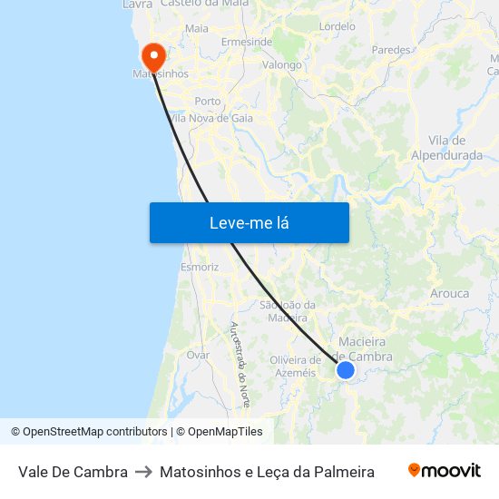 Vale De Cambra to Matosinhos e Leça da Palmeira map