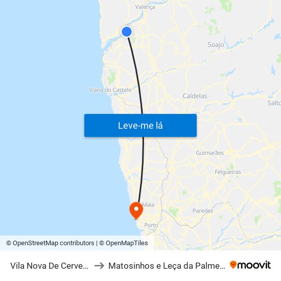 Vila Nova De Cerveira to Matosinhos e Leça da Palmeira map