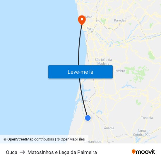 Ouca to Matosinhos e Leça da Palmeira map