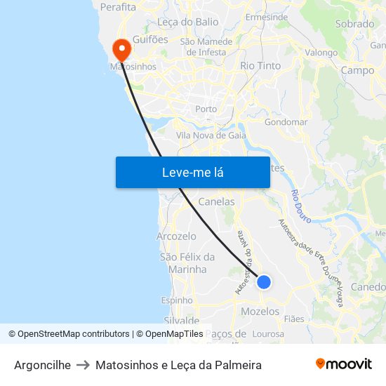 Argoncilhe to Matosinhos e Leça da Palmeira map
