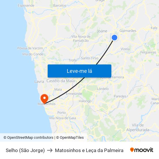 Selho (São Jorge) to Matosinhos e Leça da Palmeira map
