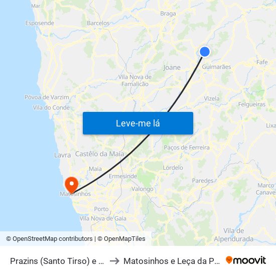 Prazins (Santo Tirso) e Corvite to Matosinhos e Leça da Palmeira map