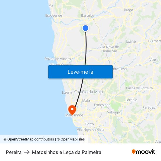 Pereira to Matosinhos e Leça da Palmeira map