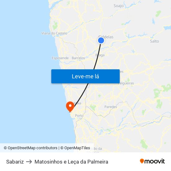 Sabariz to Matosinhos e Leça da Palmeira map