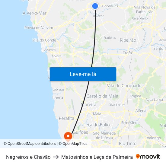 Negreiros e Chavão to Matosinhos e Leça da Palmeira map