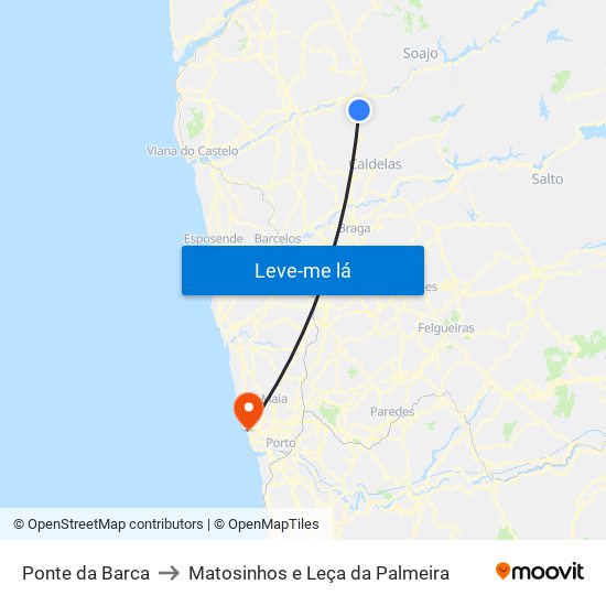 Ponte da Barca to Matosinhos e Leça da Palmeira map