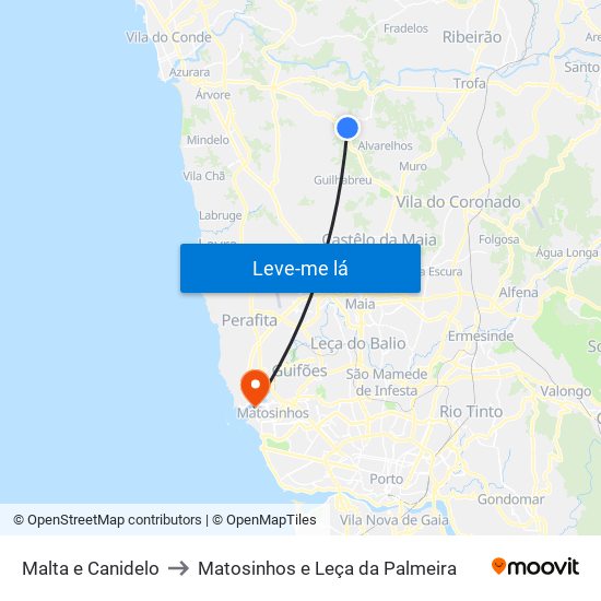 Malta e Canidelo to Matosinhos e Leça da Palmeira map