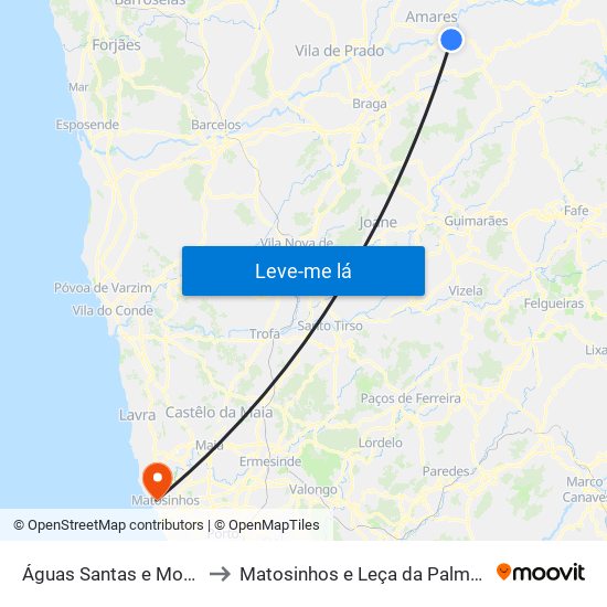 Águas Santas e Moure to Matosinhos e Leça da Palmeira map