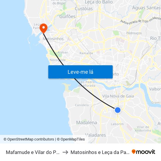 Mafamude e Vilar do Paraíso to Matosinhos e Leça da Palmeira map