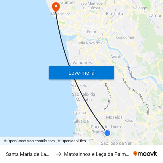 Santa Maria de Lamas to Matosinhos e Leça da Palmeira map