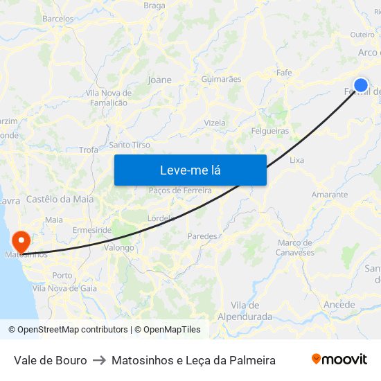 Vale de Bouro to Matosinhos e Leça da Palmeira map