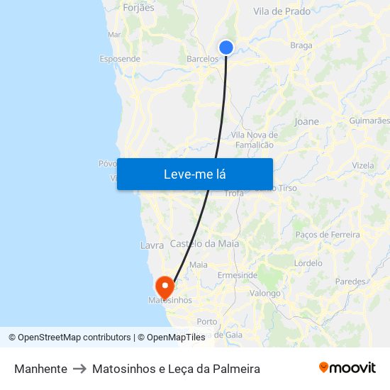 Manhente to Matosinhos e Leça da Palmeira map