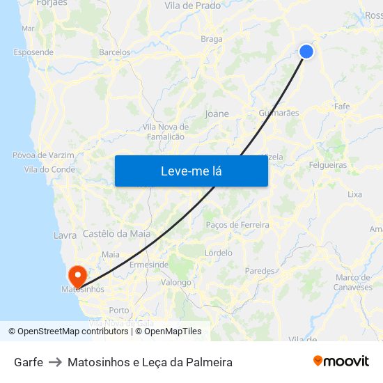 Garfe to Matosinhos e Leça da Palmeira map