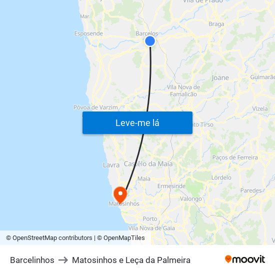 Barcelinhos to Matosinhos e Leça da Palmeira map