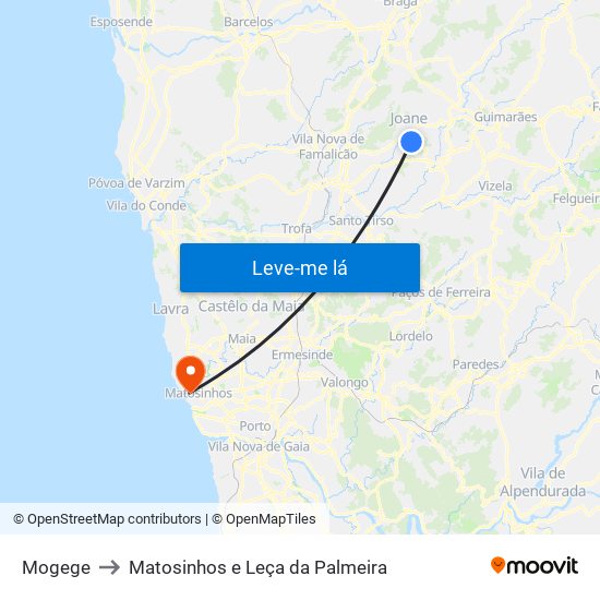 Mogege to Matosinhos e Leça da Palmeira map