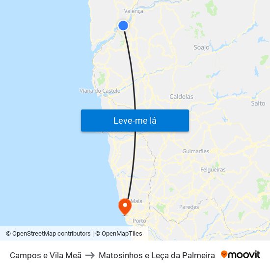 Campos e Vila Meã to Matosinhos e Leça da Palmeira map