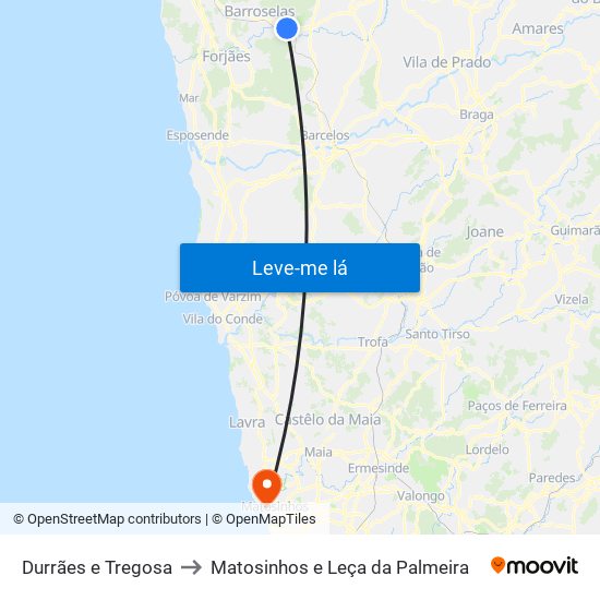 Durrães e Tregosa to Matosinhos e Leça da Palmeira map