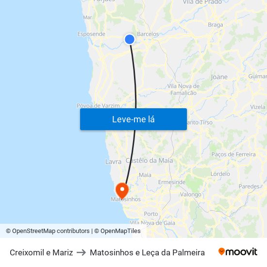 Creixomil e Mariz to Matosinhos e Leça da Palmeira map