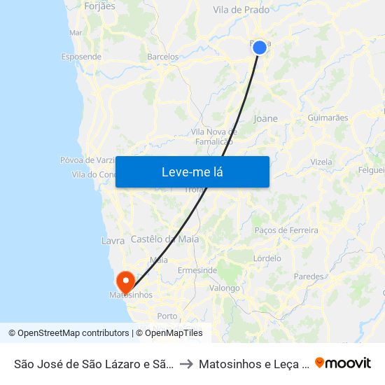 São José de São Lázaro e São João do Souto to Matosinhos e Leça da Palmeira map