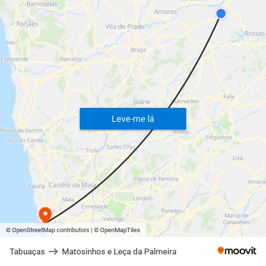 Tabuaças to Matosinhos e Leça da Palmeira map