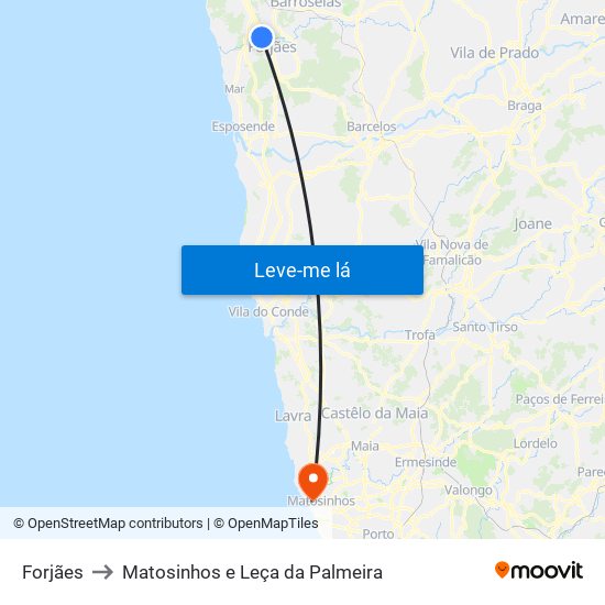 Forjães to Matosinhos e Leça da Palmeira map