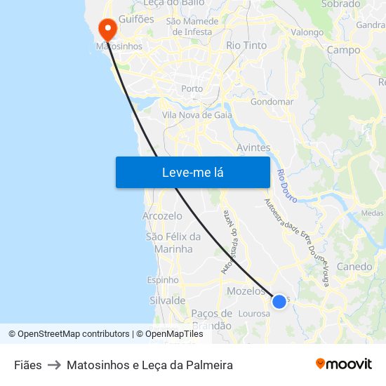 Fiães to Matosinhos e Leça da Palmeira map