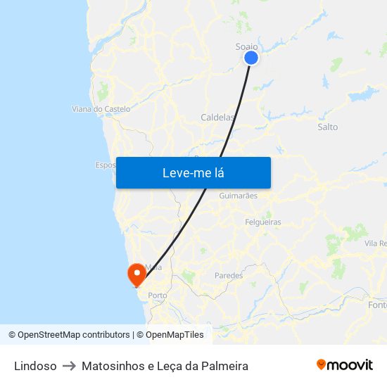 Lindoso to Matosinhos e Leça da Palmeira map