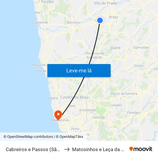 Cabreiros e Passos (São Julião) to Matosinhos e Leça da Palmeira map