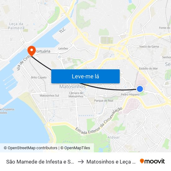 São Mamede de Infesta e Senhora da Hora to Matosinhos e Leça da Palmeira map