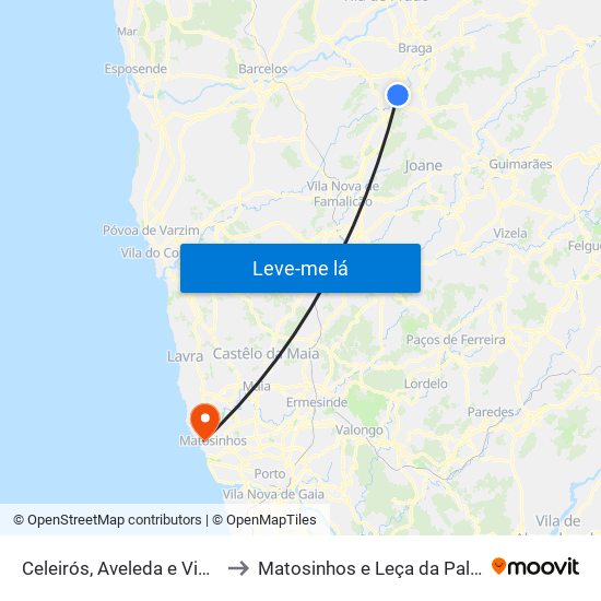 Celeirós, Aveleda e Vimieiro to Matosinhos e Leça da Palmeira map