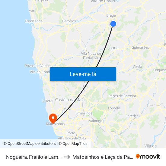 Nogueira, Fraião e Lamaçães to Matosinhos e Leça da Palmeira map