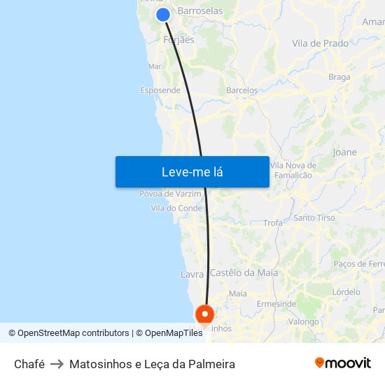 Chafé to Matosinhos e Leça da Palmeira map